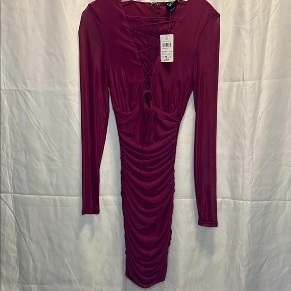 NWT Windsor Magenta Ruched Open Neck Cocktail Dress